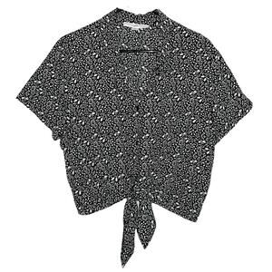 Josephine Chaus Sport Black w/ White Flower Print Tie Front Crop Shirt Large